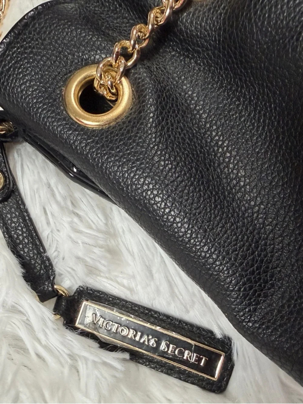 Victoria's Secret Black Drawstring Chain-Accent Hobo